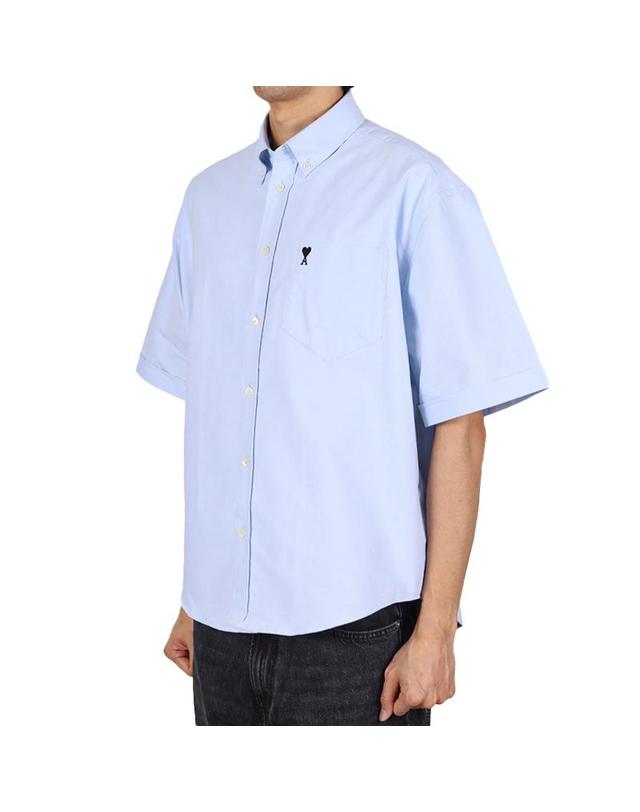 아미 아미 26SS 남성 하트로고 옥스포드 반팔셔츠 스카이블루 HSH823 CO0031 450 착용컷