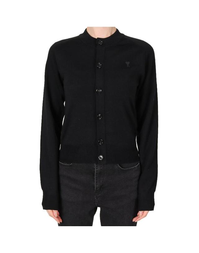 아미 아미 26SS 여성 하트로고 울 가디건 블랙 FKC386 KN0039 0180 착용컷
