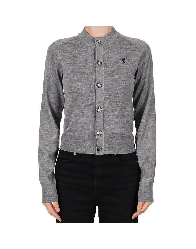 아미 아미 26SS 여성 하트로고 울 가디건 헤더그레이 FKC386 KN0039 0504 착용컷