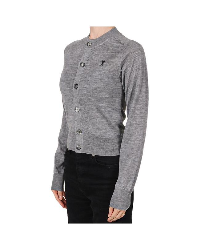 아미 아미 26SS 여성 하트로고 울 가디건 헤더그레이 FKC386 KN0039 0504 착용컷