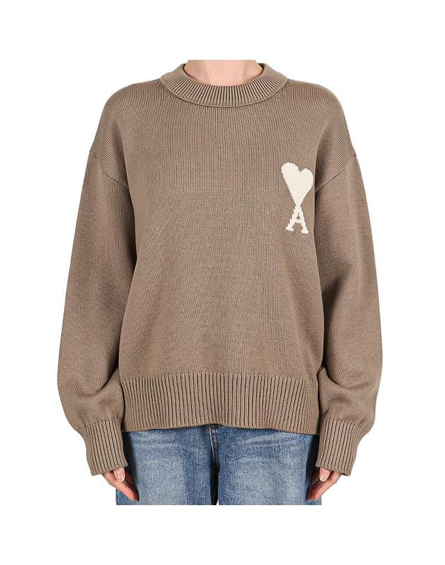 아미 아미 26SS 공용 빅 하트로고 울 니트 베이지토프 UKS859 KN0156 A117 착용컷