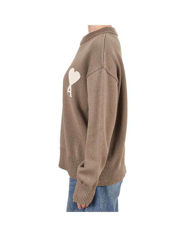 아미 아미 26SS 공용 빅 하트로고 울 니트 베이지토프 UKS859 KN0156 A117 착용컷