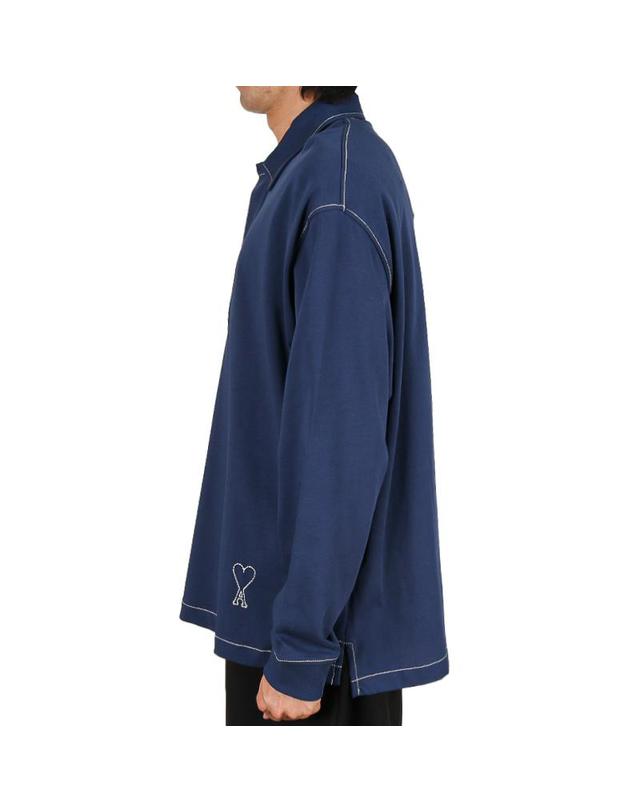 아미 아미 26SS 남성 하트로고 코튼 피케 긴팔티 잉크 HPL425 726 A021 착용컷