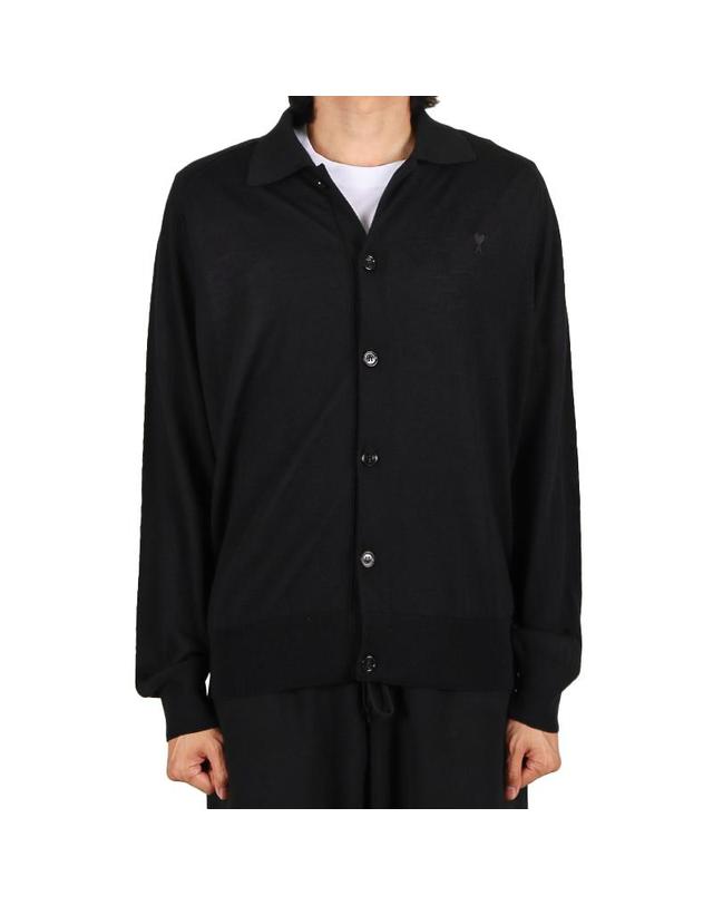 아미 아미 26SS 남성 하트로고 카라 울 가디건 블랙 HKC385 KN0039 0180 착용컷