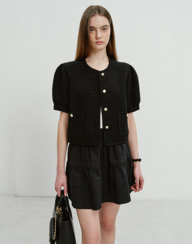 VOLUME SLEEVE TWEED JACKET BLACK_UDJA4B222BK