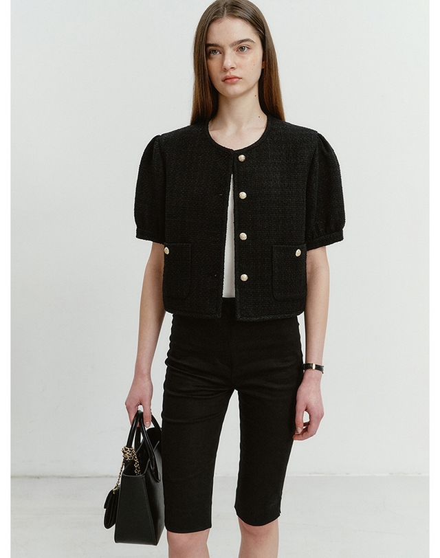 던스트 VOLUME SLEEVE TWEED JACKET BLACK_UDJA4B222BK 블랙 착용컷