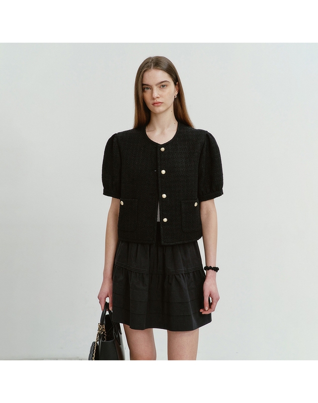 던스트 VOLUME SLEEVE TWEED JACKET BLACK_UDJA4B222BK 블랙 착용컷