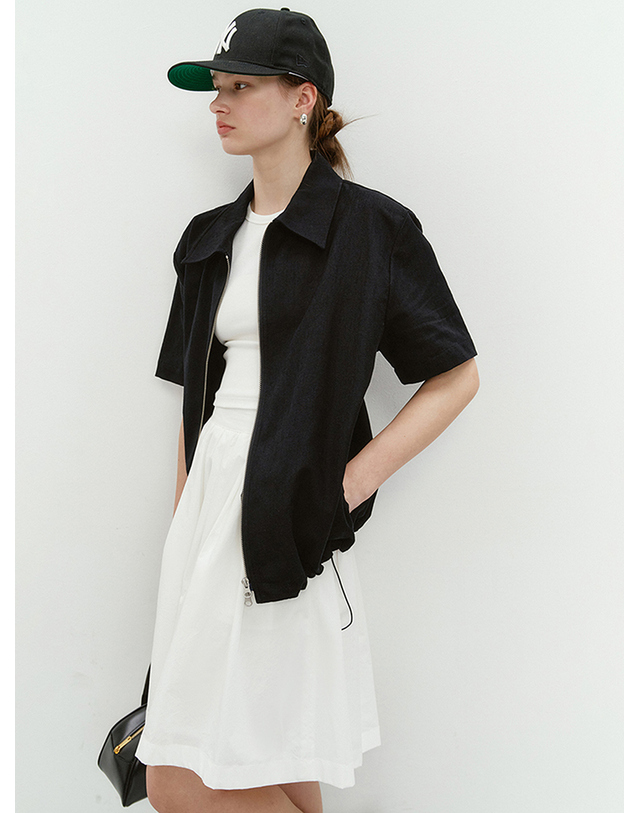 던스트 COLLARED ZIP-UP SHIRT BLACK_UDSH4B321BK 블랙 착용컷