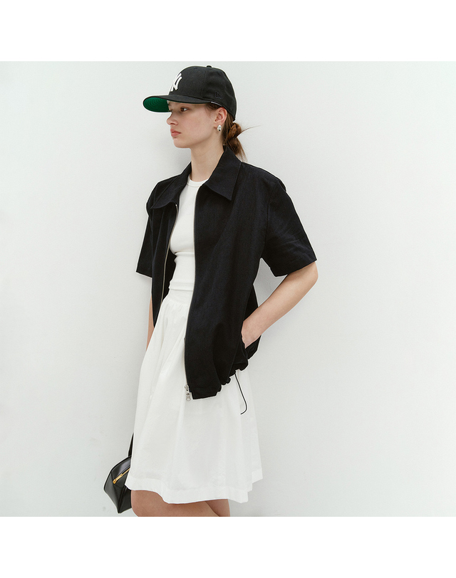 던스트 COLLARED ZIP-UP SHIRT BLACK_UDSH4B321BK 블랙 착용컷
