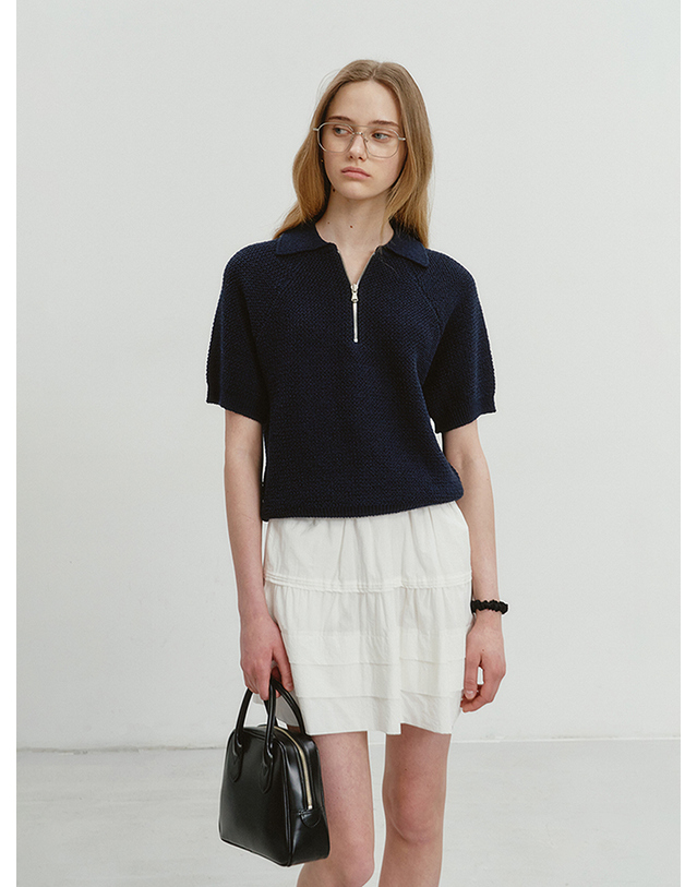 던스트 COLLARED HALF ZIP-UP KNIT FRENCH NAVY_UDSW4B121N2 네이비 착용컷