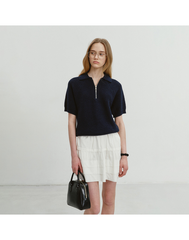 던스트 COLLARED HALF ZIP-UP KNIT FRENCH NAVY_UDSW4B121N2 네이비 착용컷