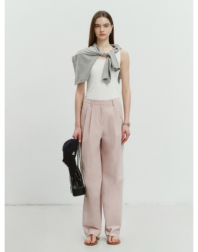 던스트 SUMMER SEMI-WIDE SLACKS SOFT PINK_UDPA4B226P1 핑크 착용컷