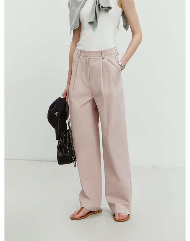 던스트 SUMMER SEMI-WIDE SLACKS SOFT PINK_UDPA4B226P1 핑크 착용컷