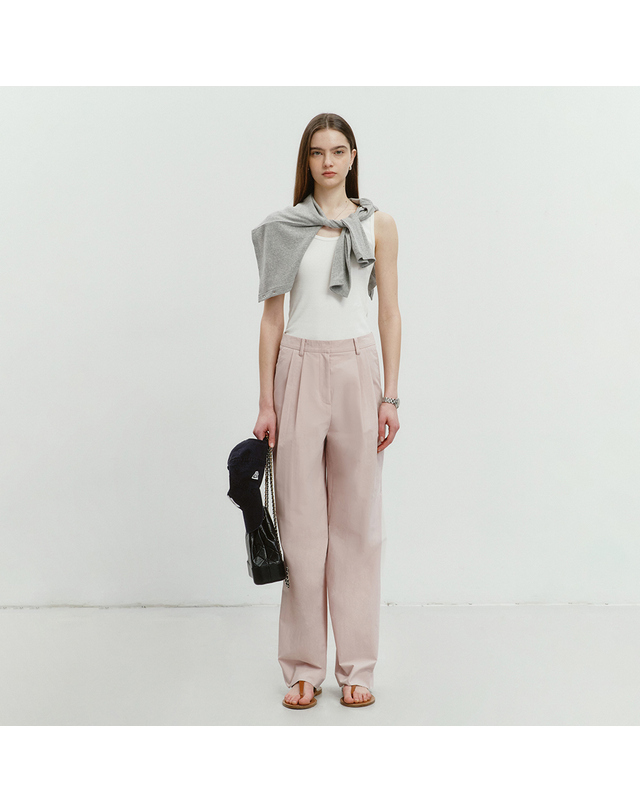 던스트 SUMMER SEMI-WIDE SLACKS SOFT PINK_UDPA4B226P1 핑크 착용컷