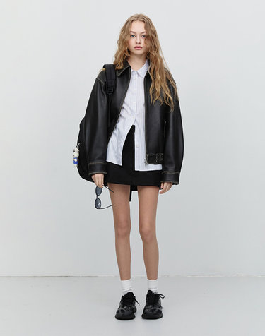 UNISEX LAMBSKIN LEATHER BLOUSON BRUSHED BLACK_UDJU5A102G3