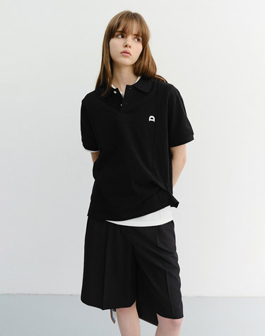 UNISEX LEATHER LOGO POLO SHIRT BLACK_UDTS6B122BK