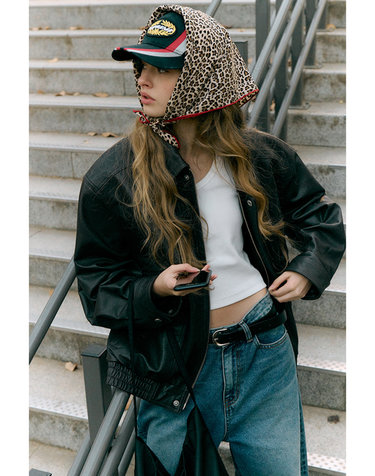 UNISEX OVERSIZED VINTAGE LEATHER BLOUSON BROWN_UDJU5A103W2