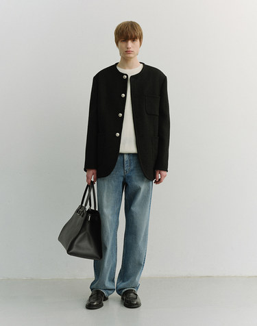 UNISEX COLLARLESS TWEED JACKET BLACK_M_UDJA6A109BK