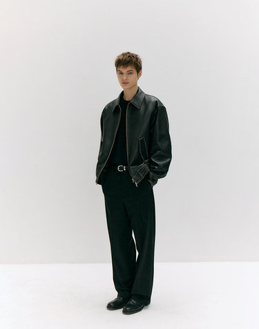 UNISEX LAMBSKIN LEATHER BLOUSON BRUSHED BLACK_M_UDJU5A102G3