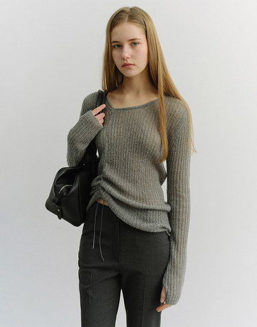 2-WAY SHIRRING KNIT TOP MELANGE GREY_UDSW6A204G2
