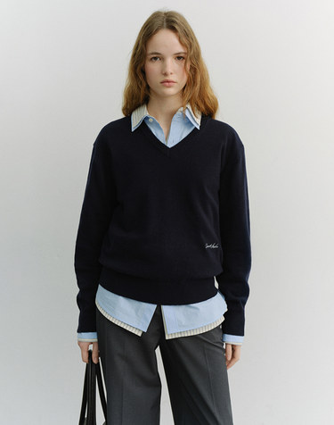 UNISEX SOFT V-NECK SWEATER FRENCH NAVY_UDSW6A108N2