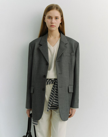 UNISEX 3 BUTTON WOOL BLAZER CHARCOAL GREY_UDJA6A103CG