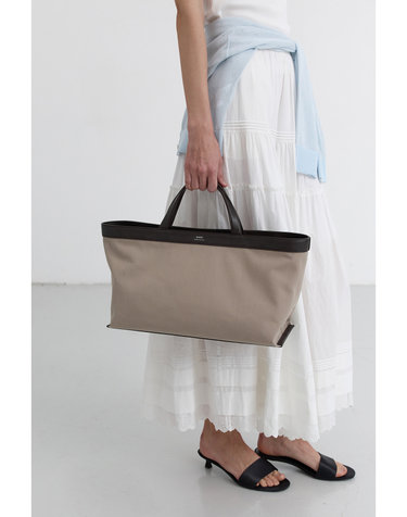 CANVAS LEATHER TOTE BAG BEIGE BROWN_UDBA5E213I1