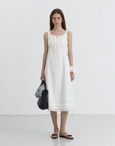 SHIRRING RIBBONED SLEEVELESS DRESS IVORY_UDDR5B221IV