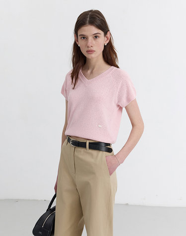 SUMMER LINEN V-NECK KNIT SOFT PINK_UDSW5B233P1