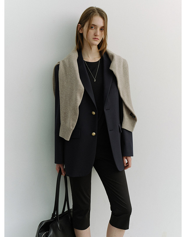던스트 UNISEX 2 BUTTON WOOL BLAZER NAVY_UDJA6A102N2 네이비 착용컷