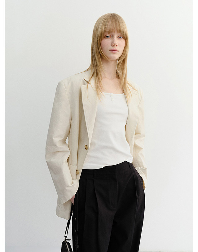 던스트 UNISEX CLASSIC LINEN JACKET CREAM_UDJA6B121CR 아이보리 착용컷