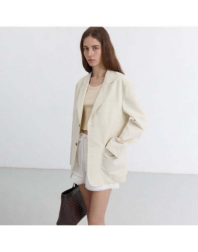 던스트 UNISEX CLASSIC LINEN JACKET CREAM_UDJA6B121CR 아이보리 착용컷