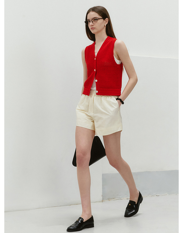 던스트 WOVEN BANDING SHORTS CREAM_UDPA4B235CR 아이보리 착용컷