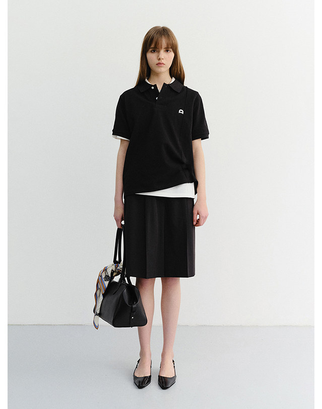 던스트 UNISEX LEATHER LOGO POLO SHIRT BLACK_UDTS6B122BK 블랙 착용컷