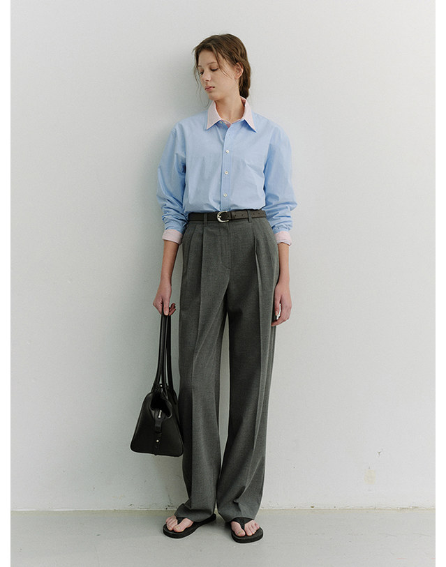 던스트 DOUBLE PLEATED SLACKS MELANGE GREY_UDPA6A204G2 그레이 착용컷