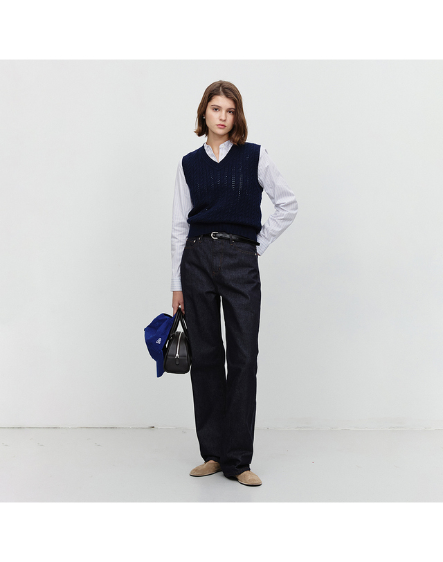 던스트 90S WIDE LEG NEW JEANS RAW DENIM_UDPA6A210N1 네이비 착용컷