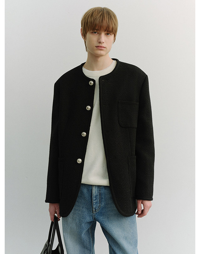 던스트 UNISEX COLLARLESS TWEED JACKET BLACK_M_UDJA6A109BK 블랙 착용컷