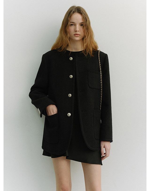 던스트 UNISEX COLLARLESS TWEED JACKET BLACK_M_UDJA6A109BK 블랙 착용컷