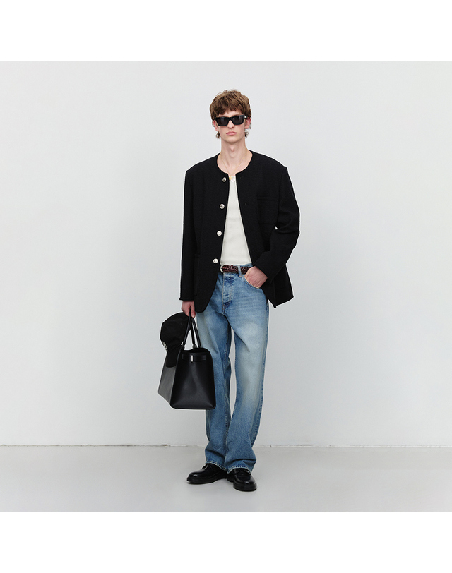 던스트 UNISEX COLLARLESS TWEED JACKET BLACK_M_UDJA6A109BK 블랙 착용컷
