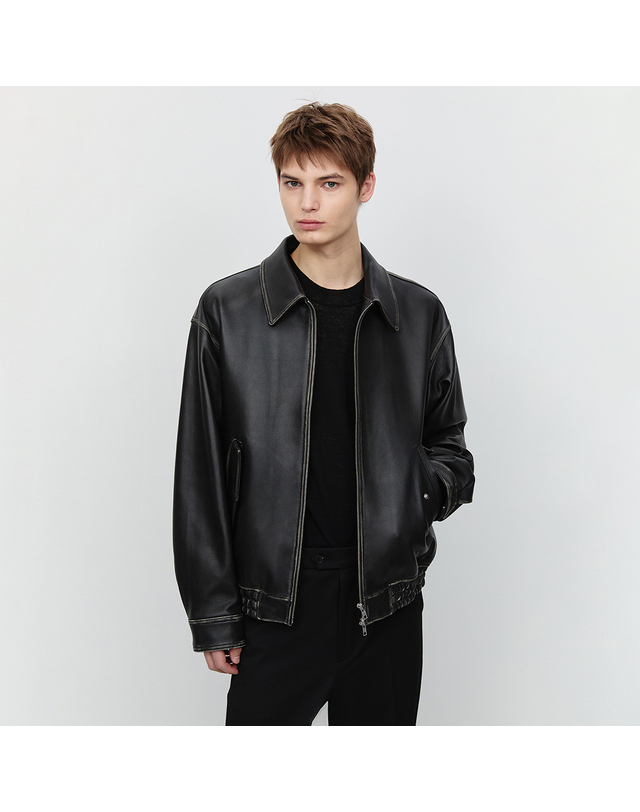 던스트 UNISEX LAMBSKIN LEATHER BLOUSON BRUSHED BLACK_M_UDJU5A102G3 그레이 착용컷