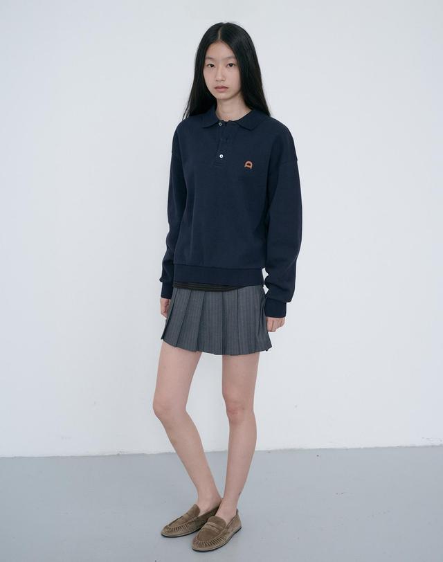 던스트 [L, XL 10/27 예약배송] UNISEX LEATHER LOGO COLLARED T-SHIRT FRENCH NAVY_UDTS6C110N2 네이비 착용컷