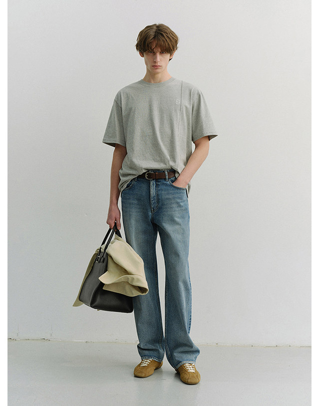 던스트 UNISEX LOGO CREASE T-SHIRT MELANGE GREY_M_UDTS6A111G2 그레이 착용컷