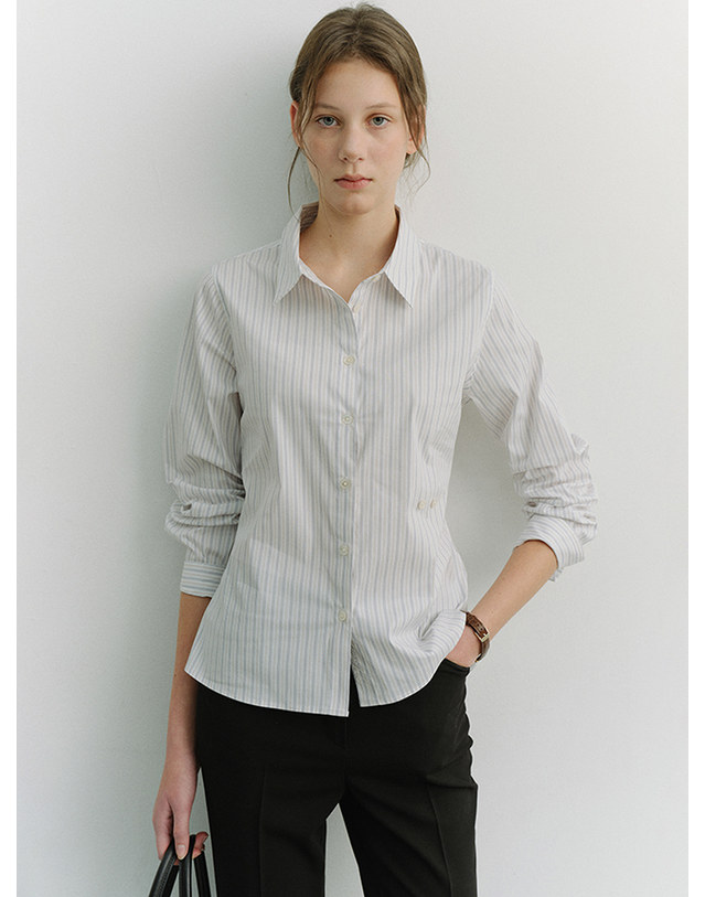던스트 2-WAY ESSENTIAL STRIPED SHIRT GREY STRIPE_UDSH6A202G2 그레이 착용컷