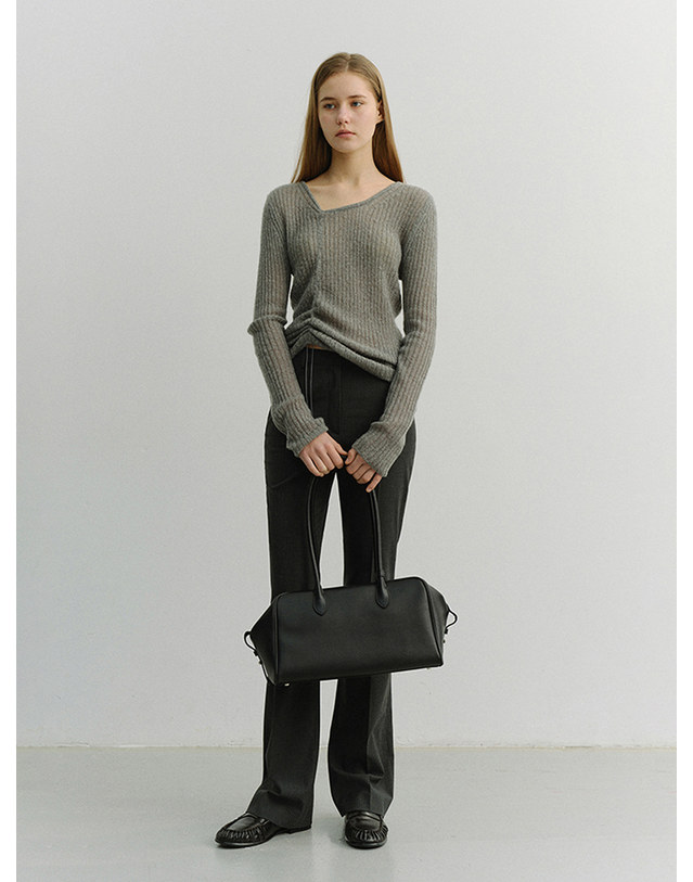 던스트 2-WAY SHIRRING KNIT TOP MELANGE GREY_UDSW6A204G2 그레이 착용컷