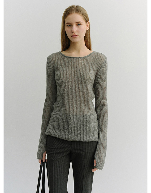 던스트 2-WAY SHIRRING KNIT TOP MELANGE GREY_UDSW6A204G2 그레이 착용컷