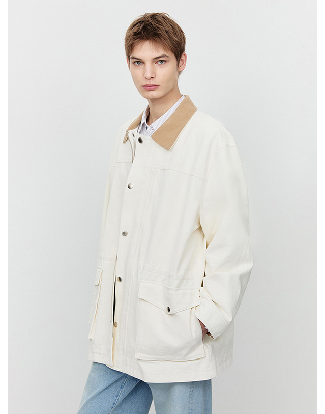 던스트 UNISEX VINTAGE HALF WORK JACKET CREAM_M_UDJU5A109CR 아이보리 착용컷