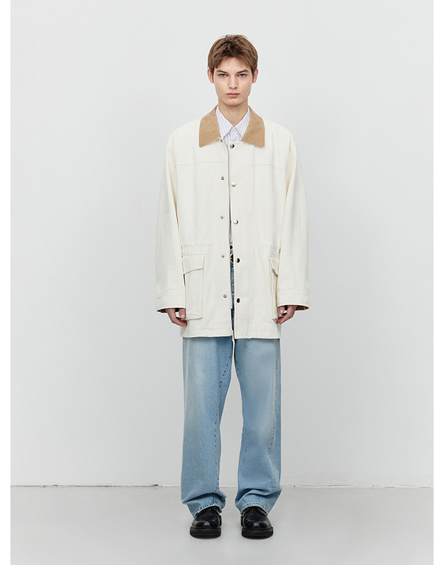 던스트 UNISEX VINTAGE HALF WORK JACKET CREAM_M_UDJU5A109CR 아이보리 착용컷