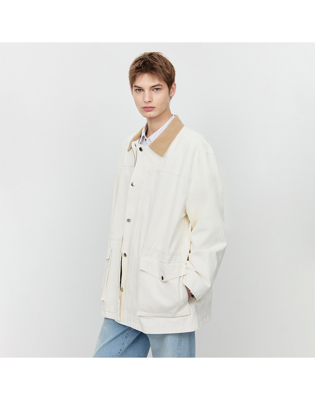 던스트 UNISEX VINTAGE HALF WORK JACKET CREAM_M_UDJU5A109CR 아이보리 착용컷