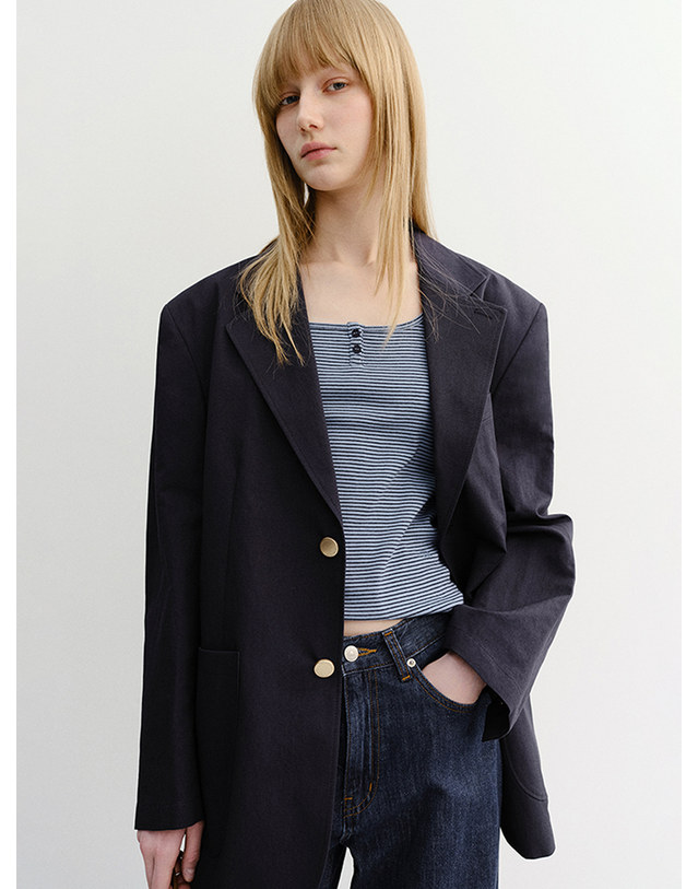 던스트 UNISEX CLASSIC LINEN JACKET NAVY_M_UDJA6B121N2 네이비 착용컷