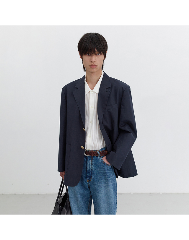 던스트 UNISEX CLASSIC LINEN JACKET NAVY_M_UDJA6B121N2 네이비 착용컷